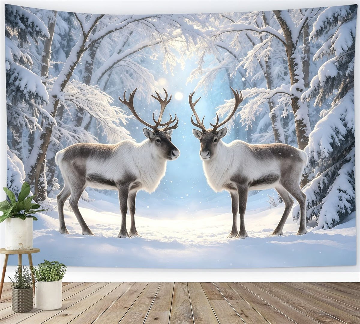 Décor De Noël Enneigé Sentier De La Forêt Hivernale Des Rennes Décor Photo De Noël GQ68-117