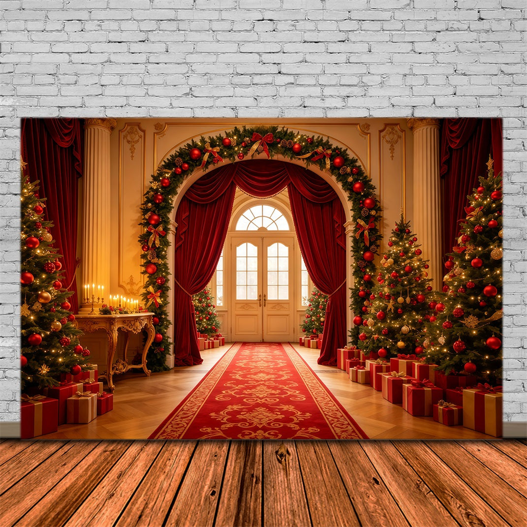 Décor De Noël Pour Salon Arche Du Grand Rideau Rouge Décor Photographique De Noël GQ68-120