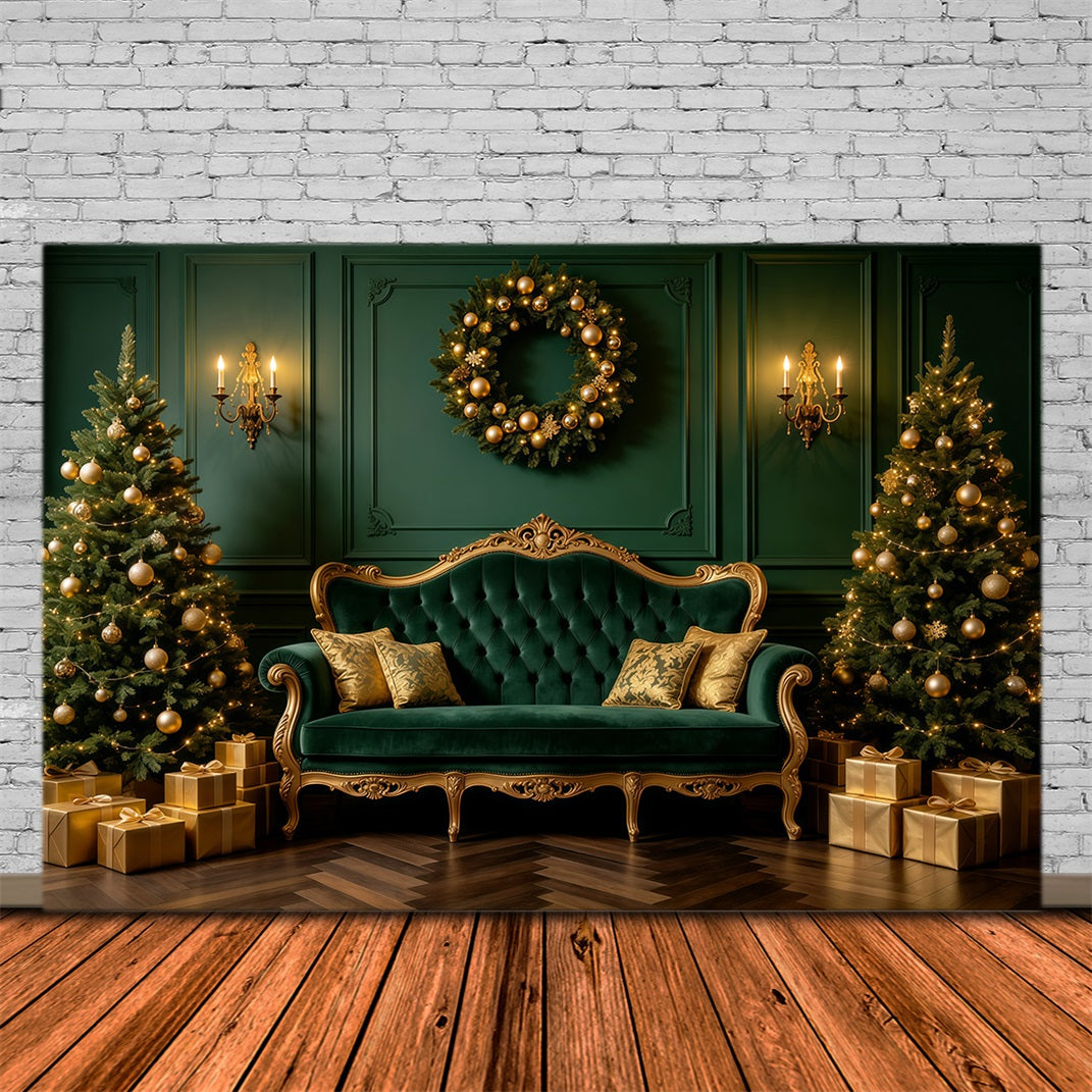 Fond Vert De Noël Canapé Lounge En Velours Émeraude Décors De Noël Professionnels GQ68-121