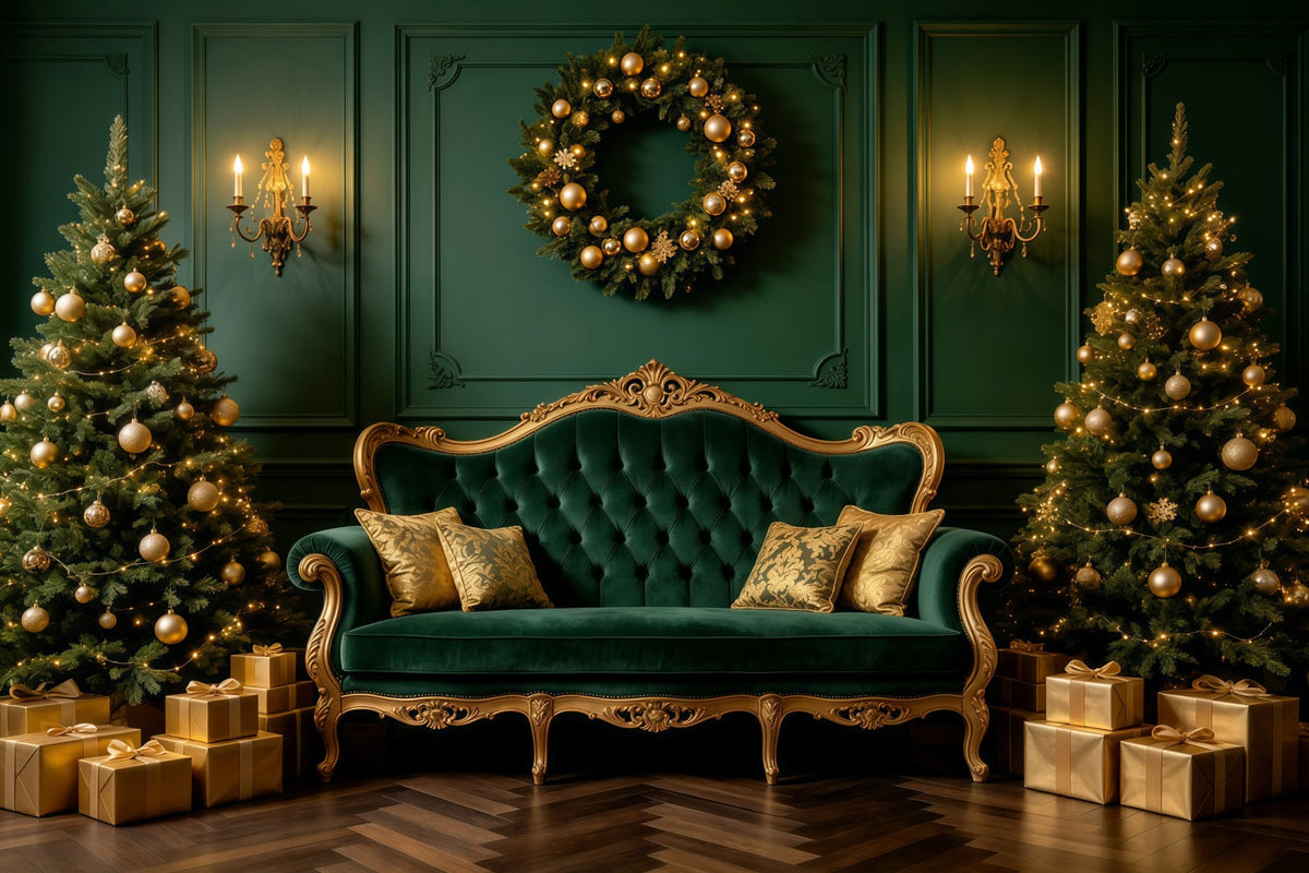 Fond Vert De Noël Canapé Lounge En Velours Émeraude Décors De Noël Professionnels GQ68-121