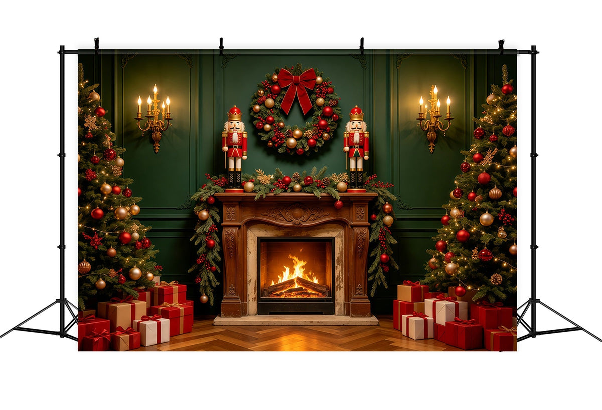 Décors De Cheminée De Noël Casse-Noisette Mural Rétro Vert Décors Photographiques De Noël GQ68-122