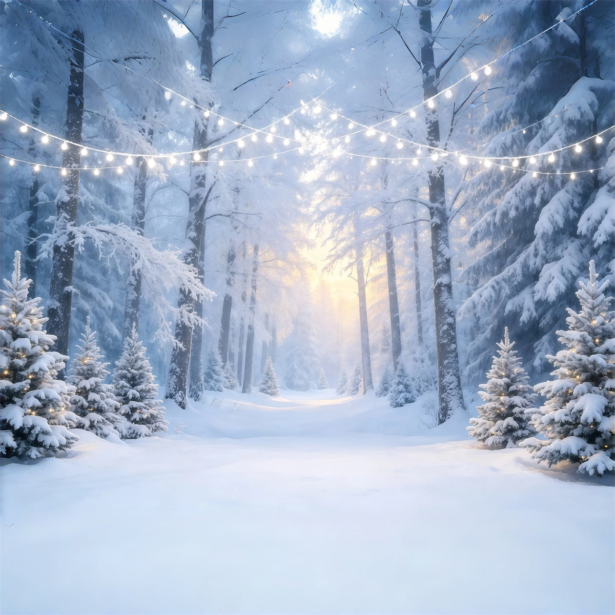 Décor De Noël Féerique D'Hiver Chemin Forestier Enneigé Décors Photographiques De Noël GQ68-130
