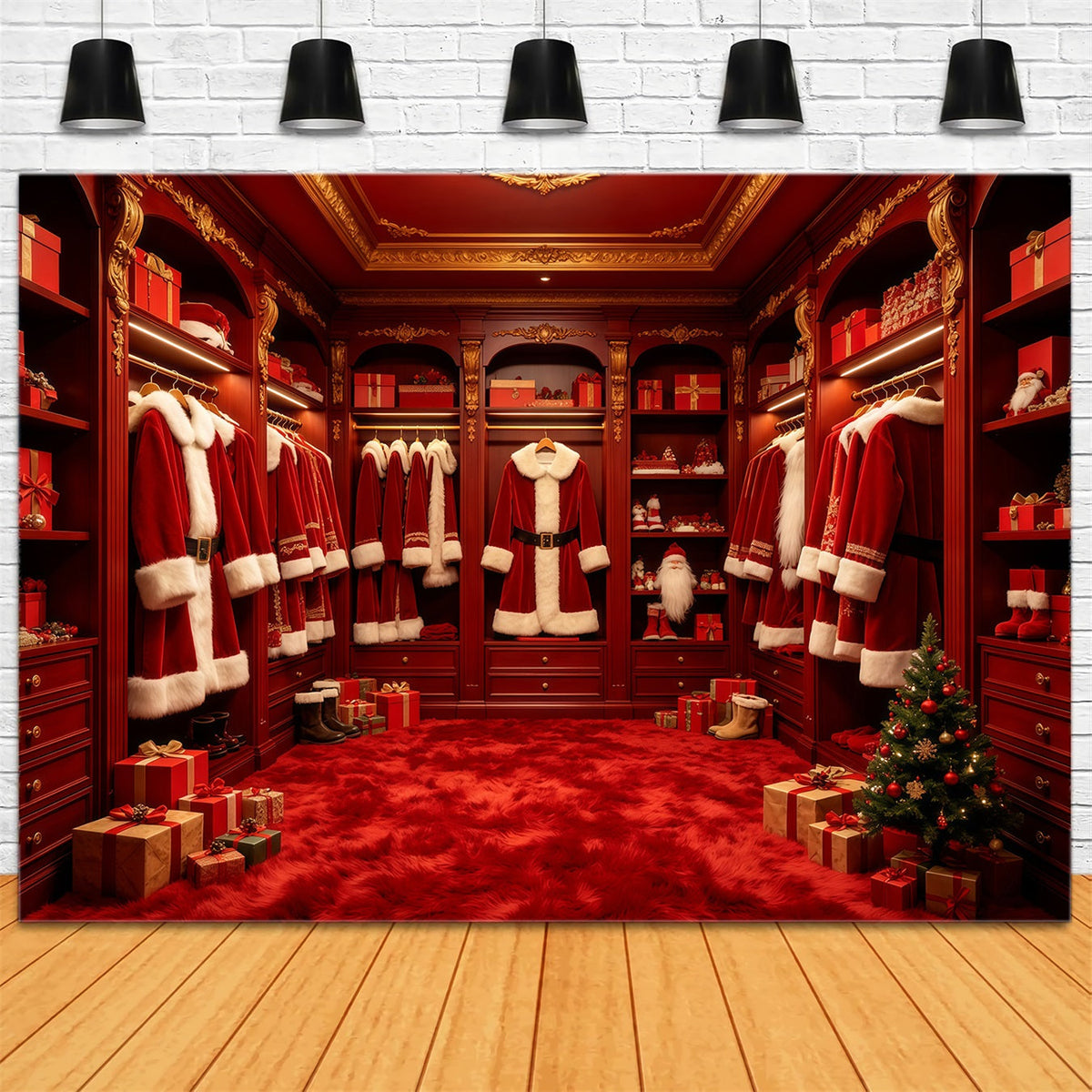 Décor De Noël Avec Le Père Noël Présentoir De Garde-Robe Du Père Noël Rouge Décor De Studio De Noël GQ68-133