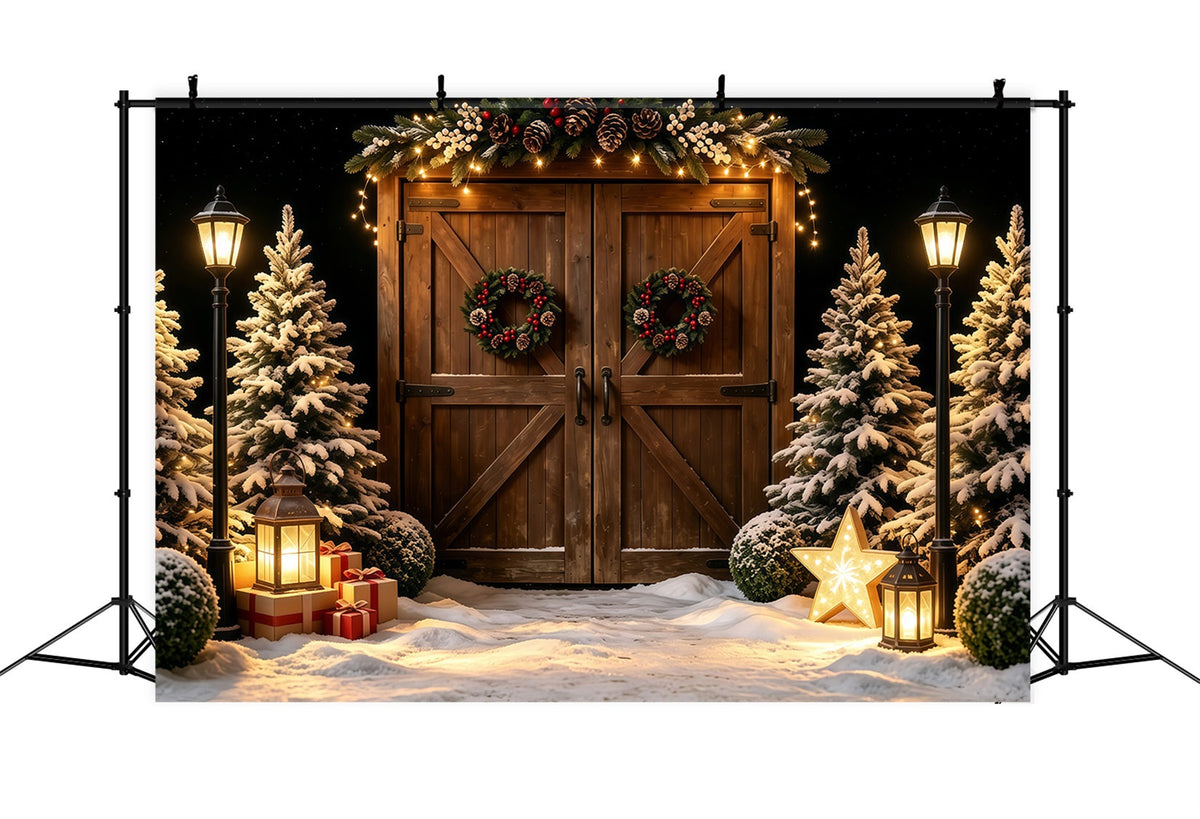 Décor De Grange De Noël Lanterne De Porte En Bois Enneigée Décors Photo De Noël GQ68-57