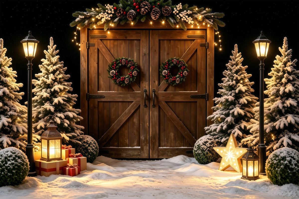 Décor De Grange De Noël Lanterne De Porte En Bois Enneigée Décors Photo De Noël GQ68-57