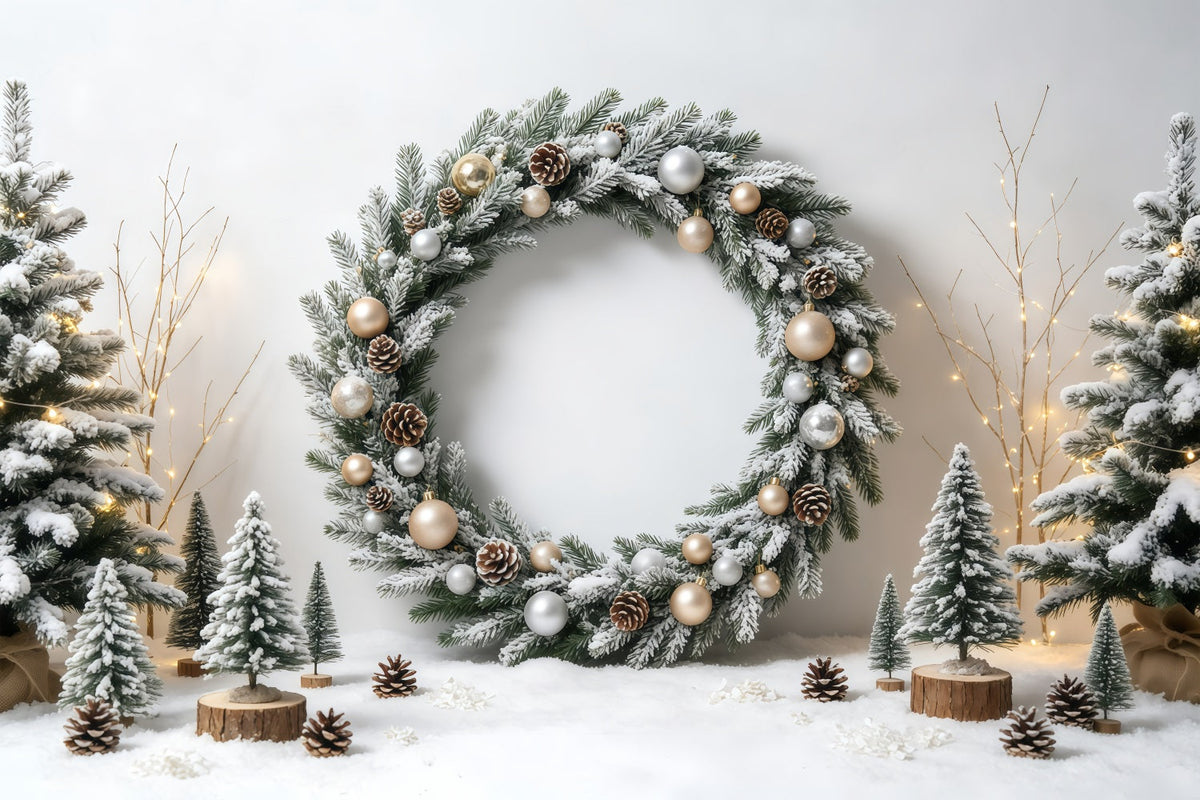 Fond De Couronne De Noël Arche D'Hiver Givrée Décors Muraux De Noël GQ68-58