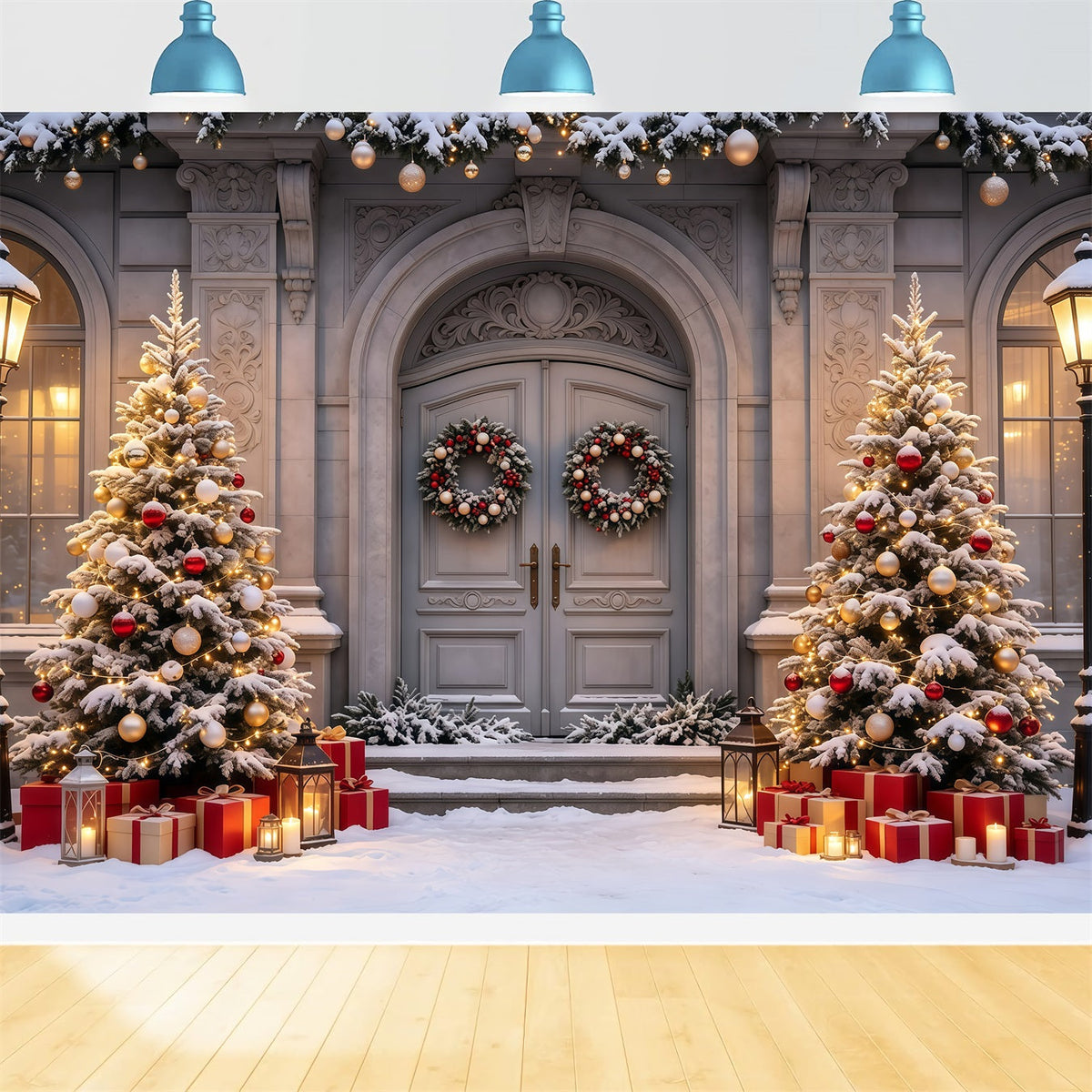 Décor De Maison De Noël Arbres Enneigés À L'Entrée Du Manoir Décor De Noël Intérieur GQ68-61