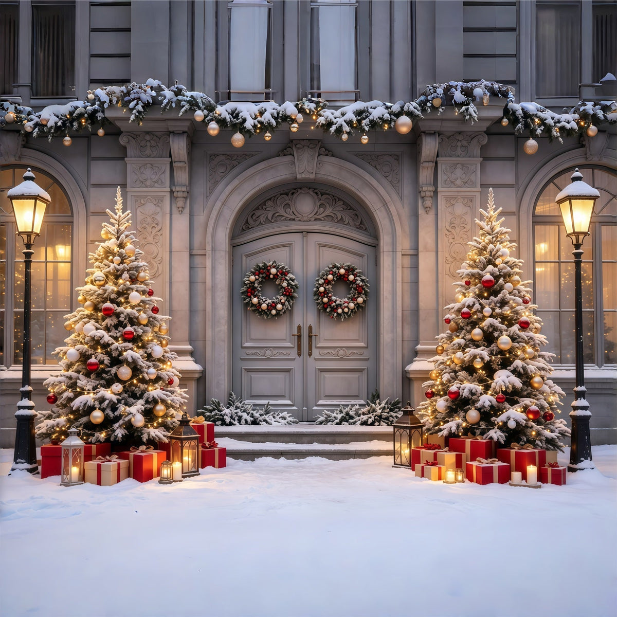 Décor De Maison De Noël Arbres Enneigés À L'Entrée Du Manoir Décor De Noël Intérieur GQ68-61