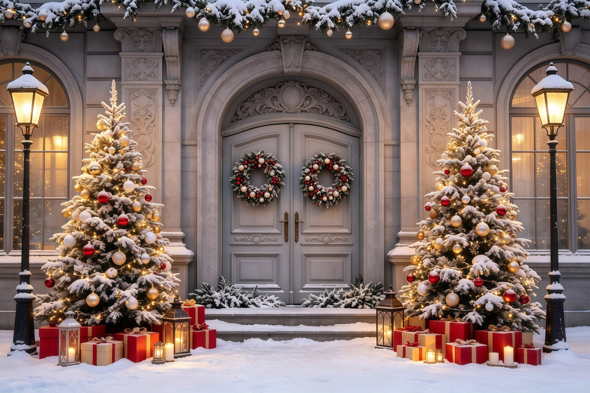 Décor De Maison De Noël Arbres Enneigés À L'Entrée Du Manoir Décor De Noël Intérieur GQ68-61