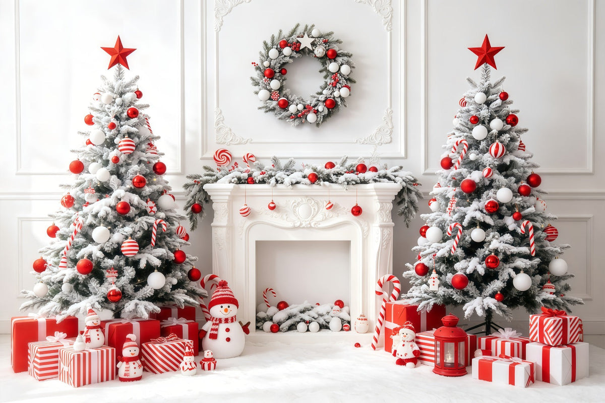Fond Blanc De Noël Cheminée De L'Arbre À Bonbons Fond Photo De Noël GQ68-63