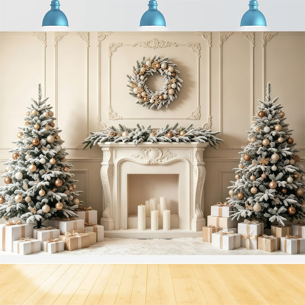 Décor De Noël Élégant Cheminée Élégante À Revêtement Givré Décor De Noël Pour Studio GQ68-66