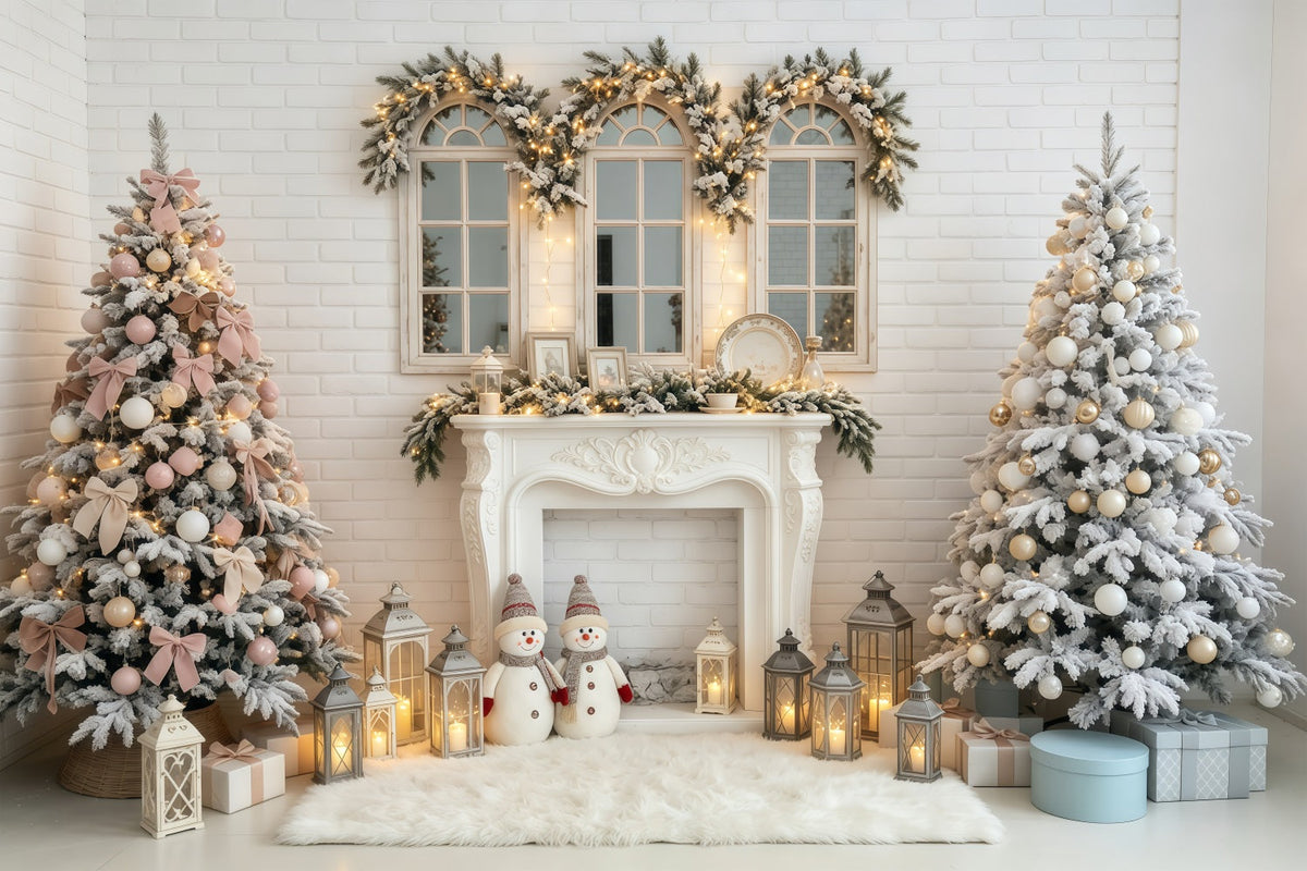Décor De Noël Lanternes De Cheminée En Briques Blanches Décors Photo De Noël GQ68-81