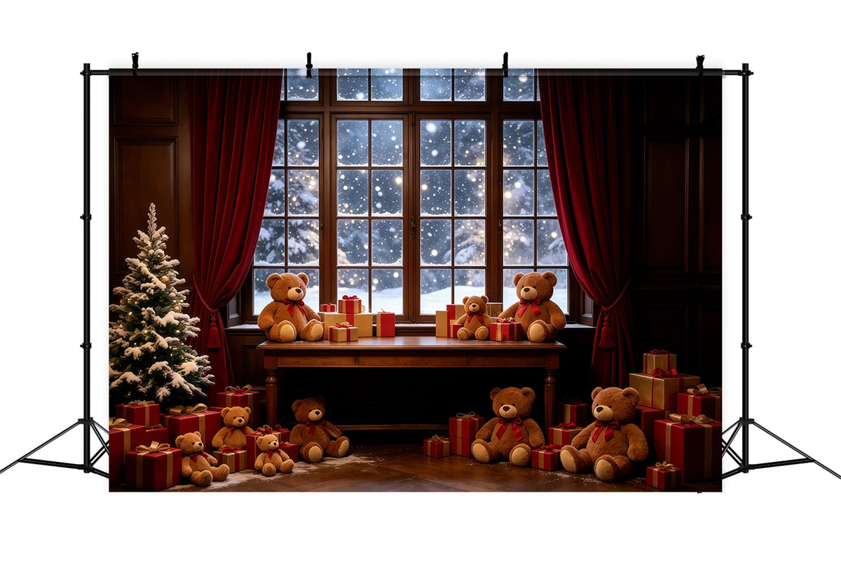 Décor De Noël Chaleureux Vitrine D'Ours En Peluche Décors Photographiques De Noël GQ68-85