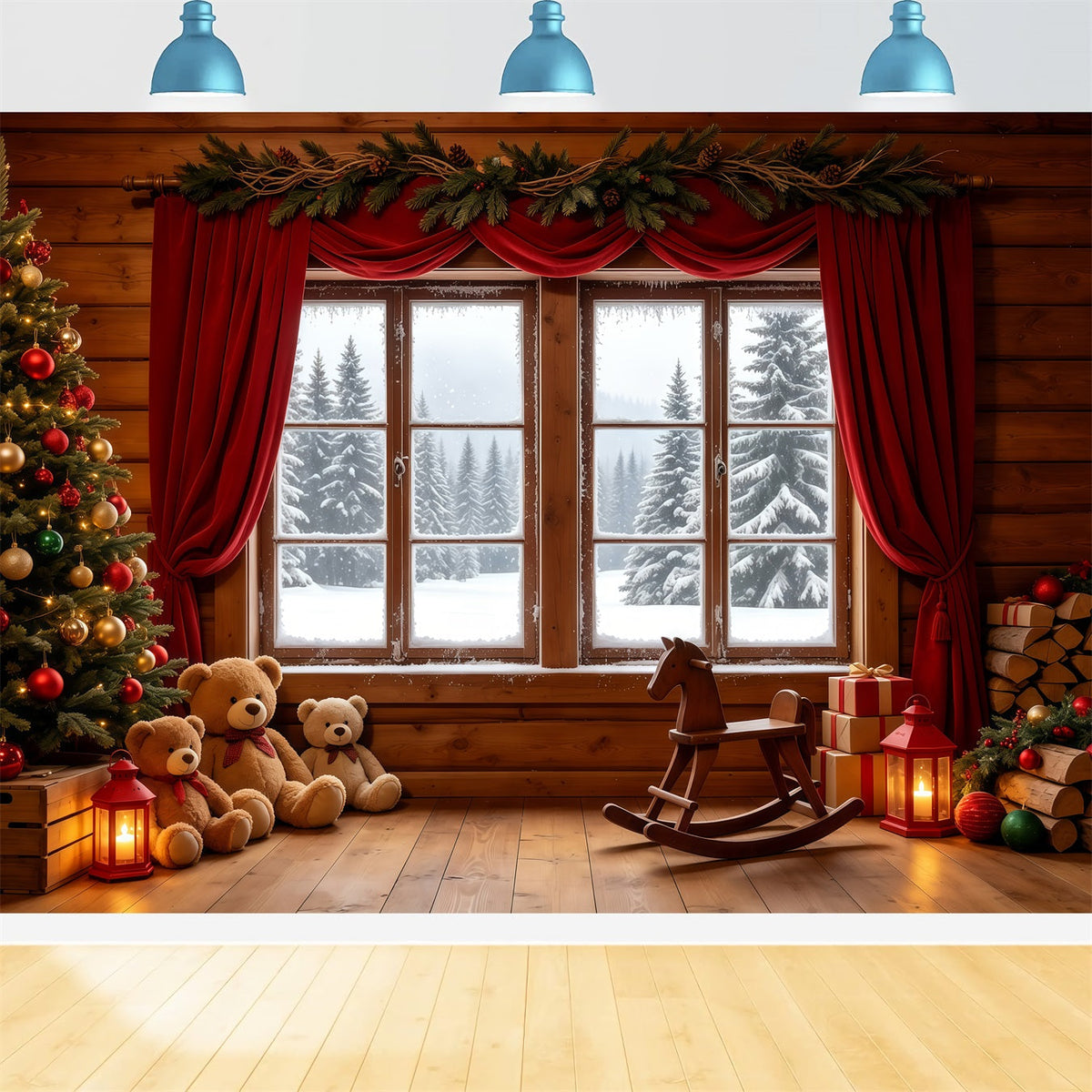 Décor De Cabane De Noël Présentoir Rustique Pour Ours En Peluche Décors Photographiques De Noël GQ68-89