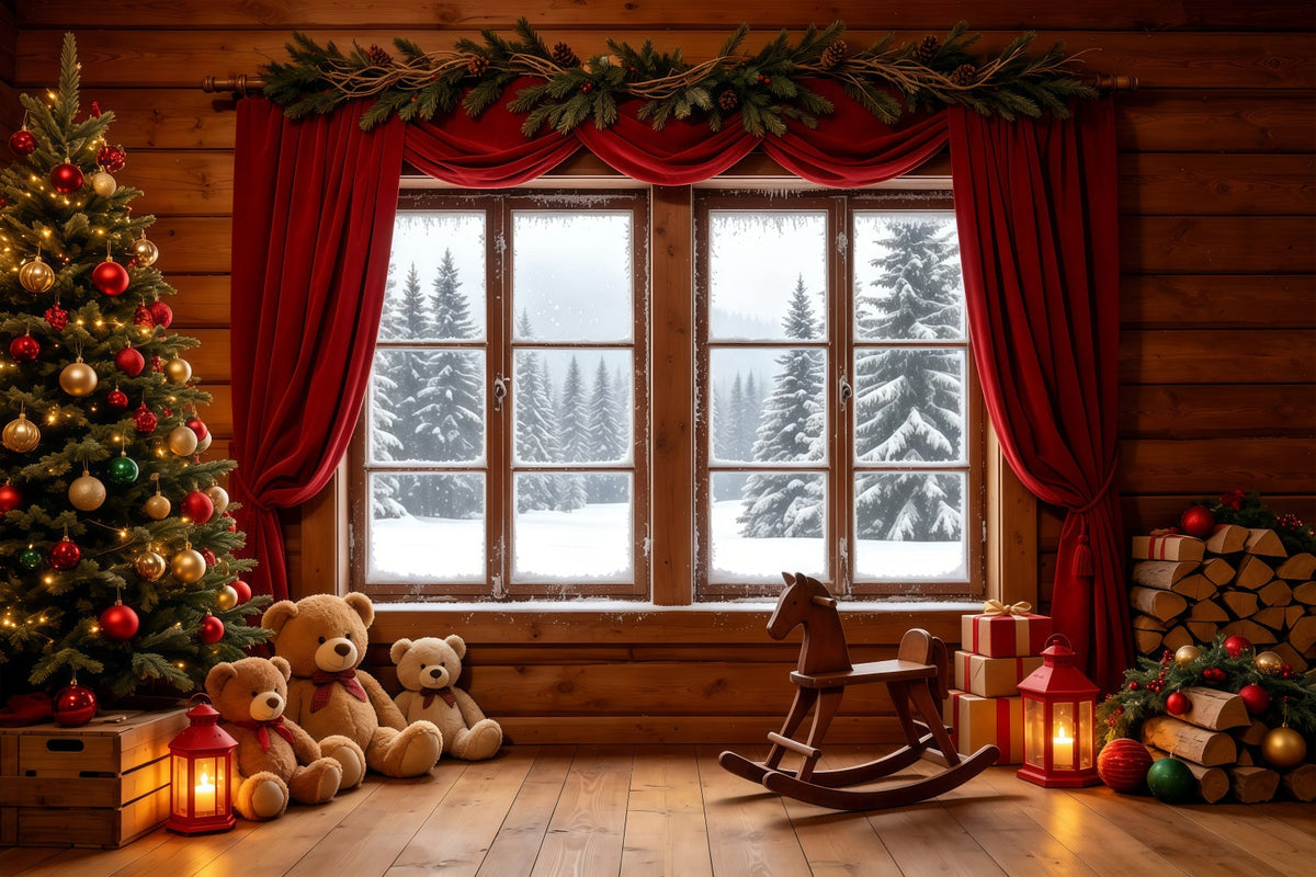 Décor De Cabane De Noël Présentoir Rustique Pour Ours En Peluche Décors Photographiques De Noël GQ68-89