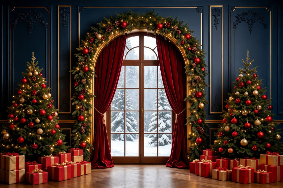Décor De Noël Pour Salon Décoration Élégante De Fenêtre Cintrée Grand Décor De Noël GQ68-90