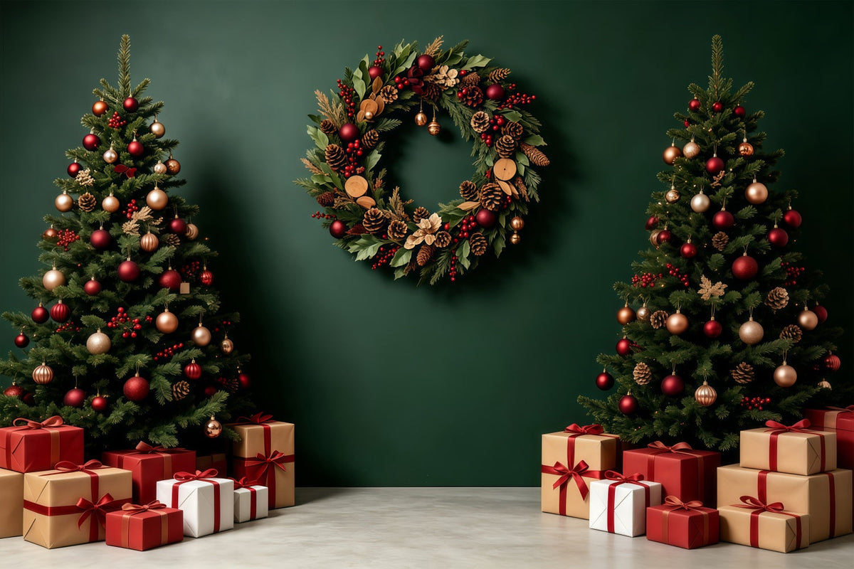 Fond Vert De Noël Coffrets Cadeaux De Couronnes D'Arbres Décors De Noël GQ68-91