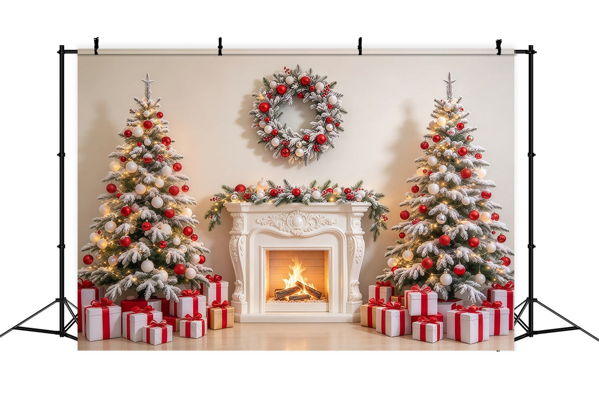 Fond De Noël Rouge Et Blanc Cheminée Chaleureuse GQ69-101