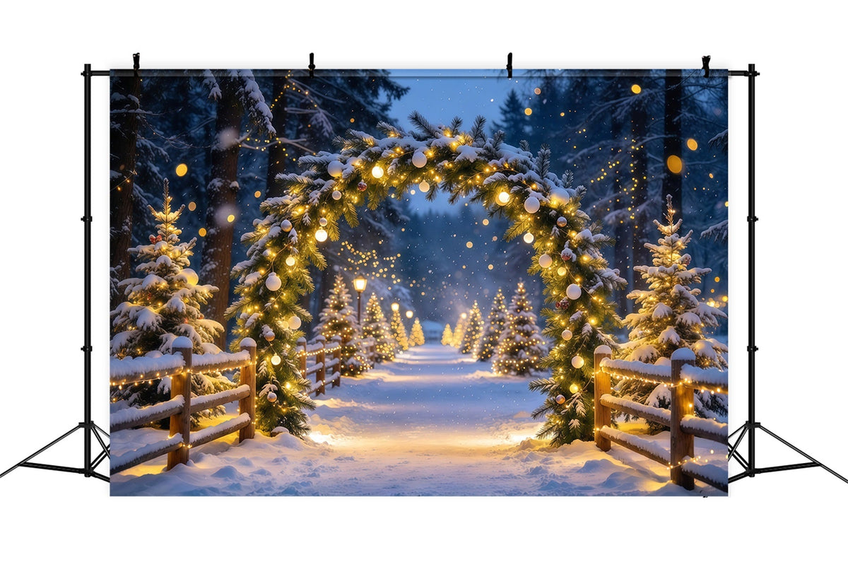 Fond De Noël Arche Illuminée Forêt Enneigée Bokeh GQ69-103