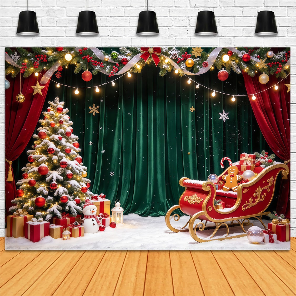 Fond Photo De Noël Traîneau Velours Cadeaux Vertical GQ69-104