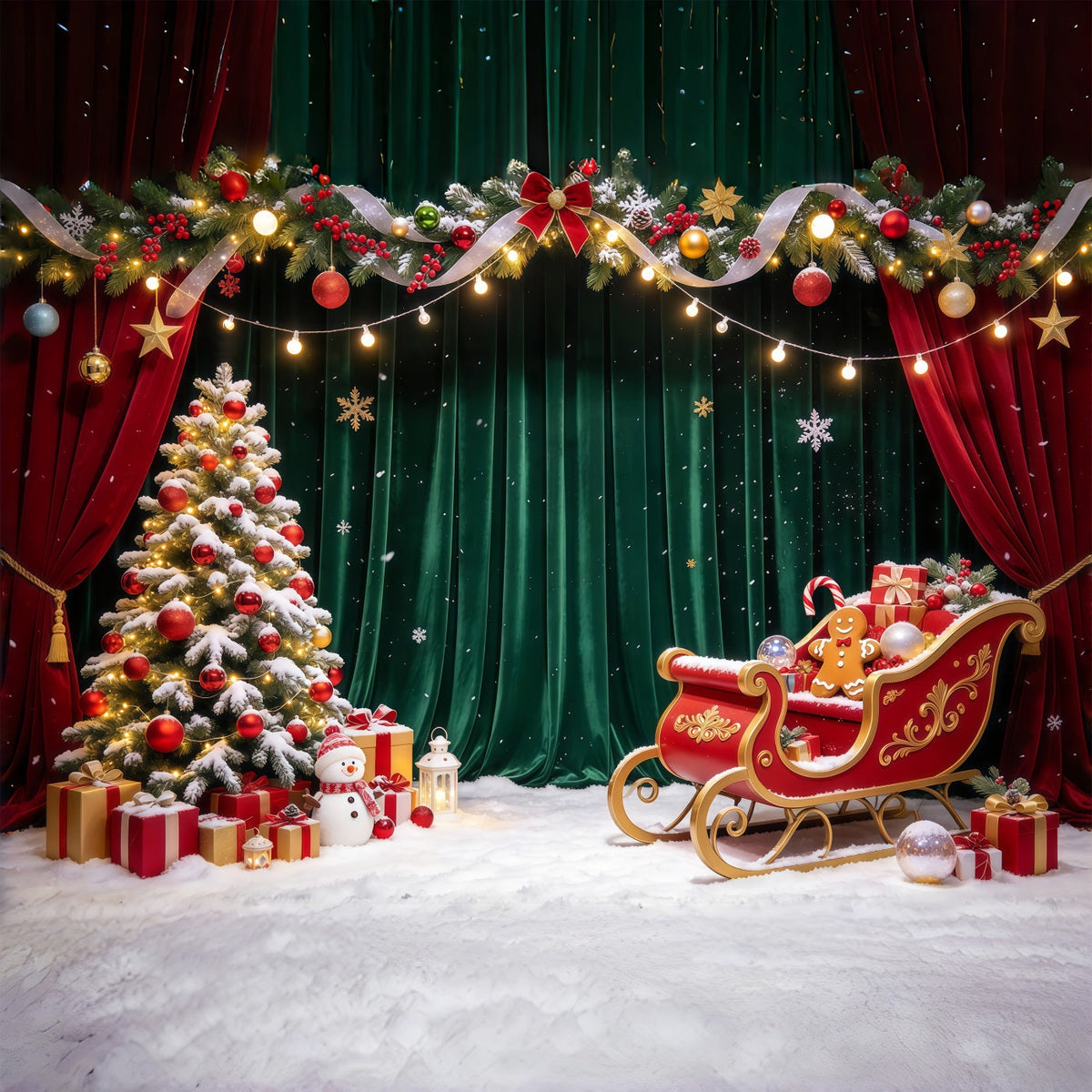 Fond Photo De Noël Traîneau Velours Cadeaux Vertical GQ69-104