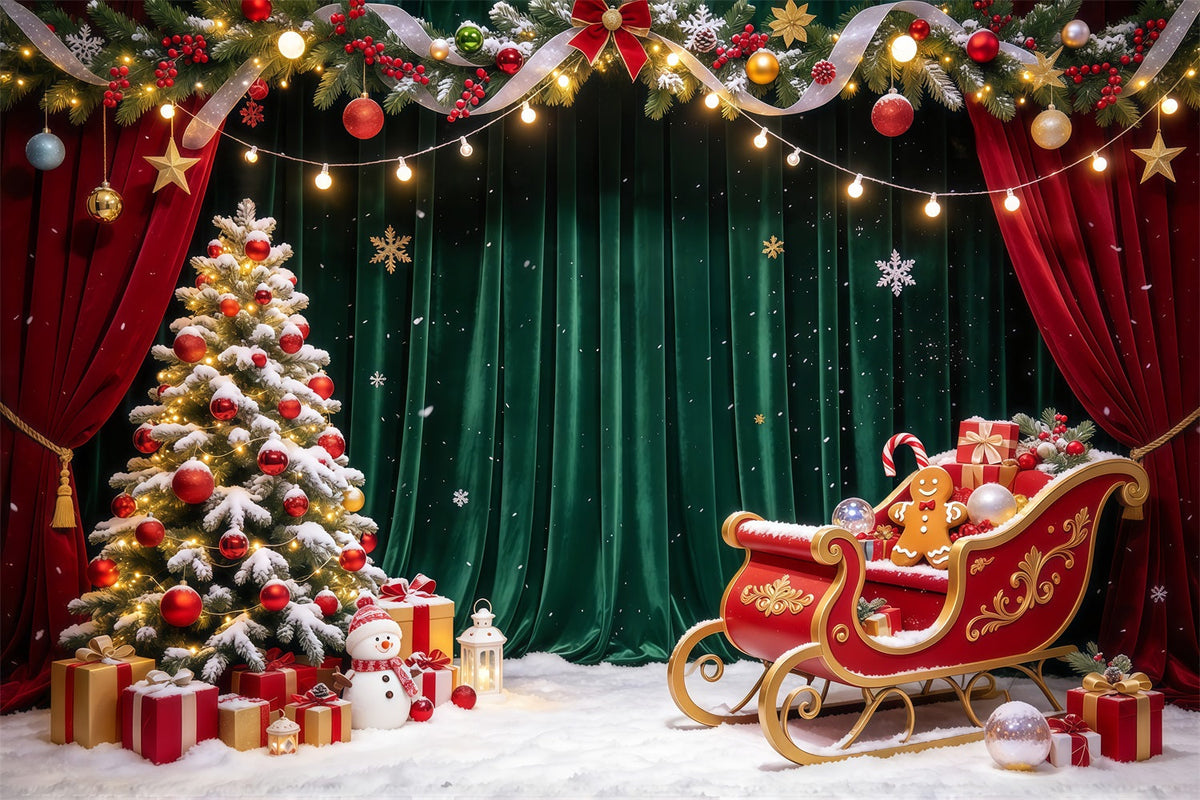 Fond Photo De Noël Traîneau Velours Cadeaux Vertical GQ69-104