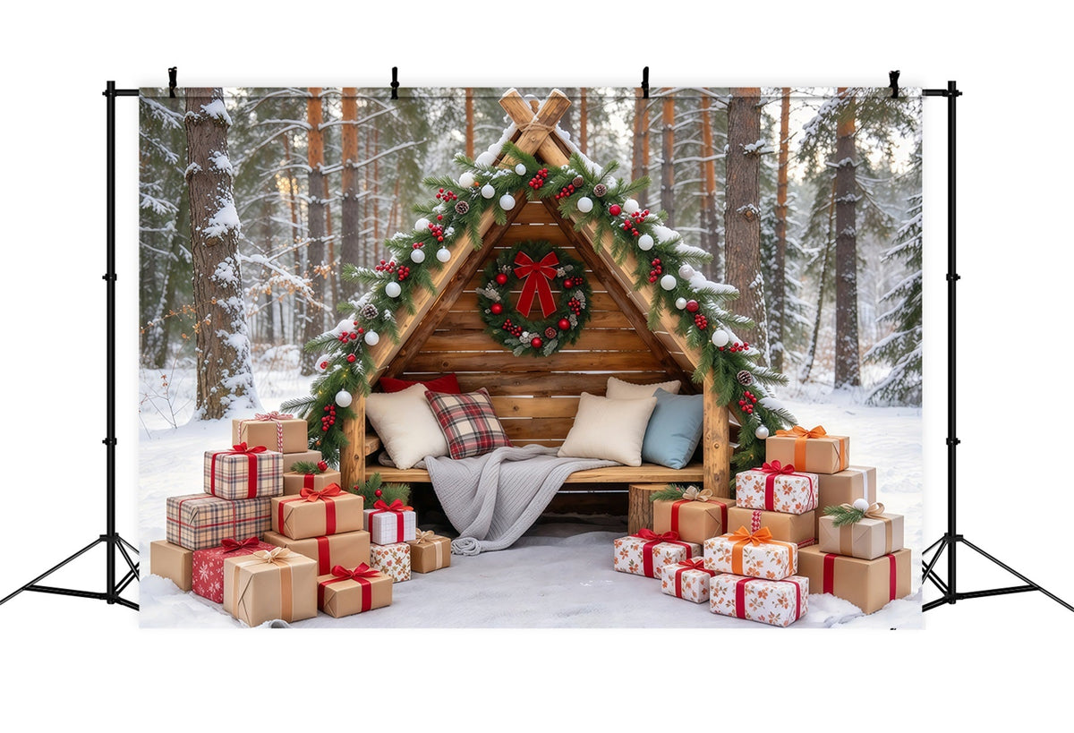 Fond Photo De Noël Cabane Rustique Forêt Hivernale GQ69-105