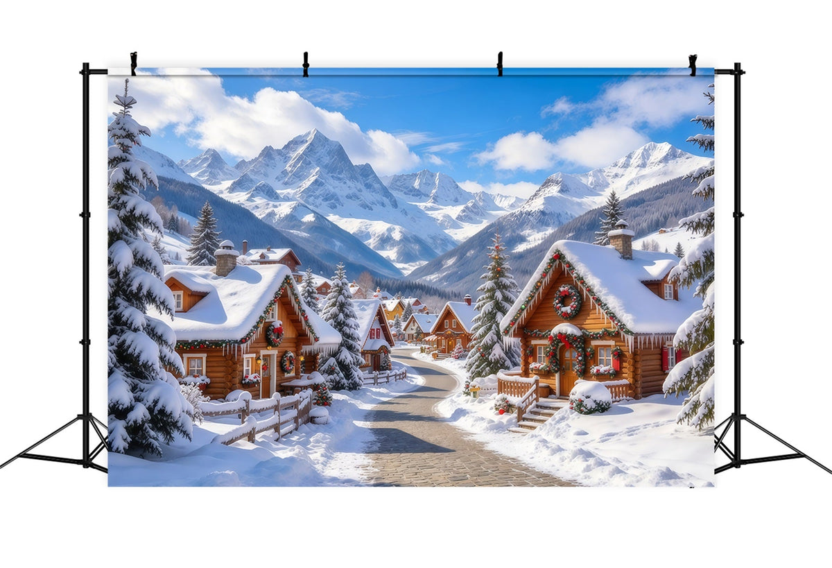 Fond De Village De Noël Chalet Alpin Campagne Enneigée GQ69-107