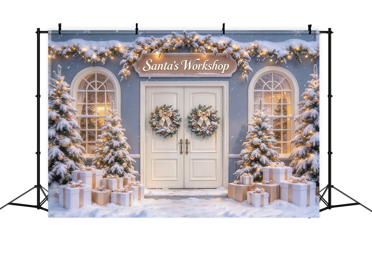 Fond Photo De Noël Porte Enneigée Atelier Père Noël GQ69-108