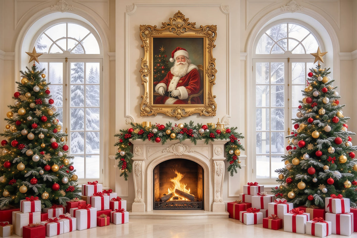 Fond Photo Père Noël Fenêtre Cheminée Décor GQ69-113