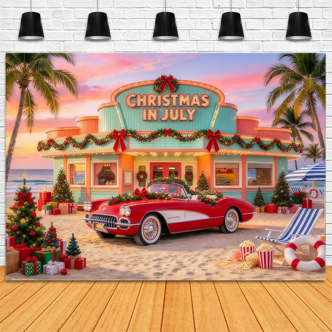 Fond Photo De Noël Tropical Voiture Festive Sapin Mariage GQ69-117