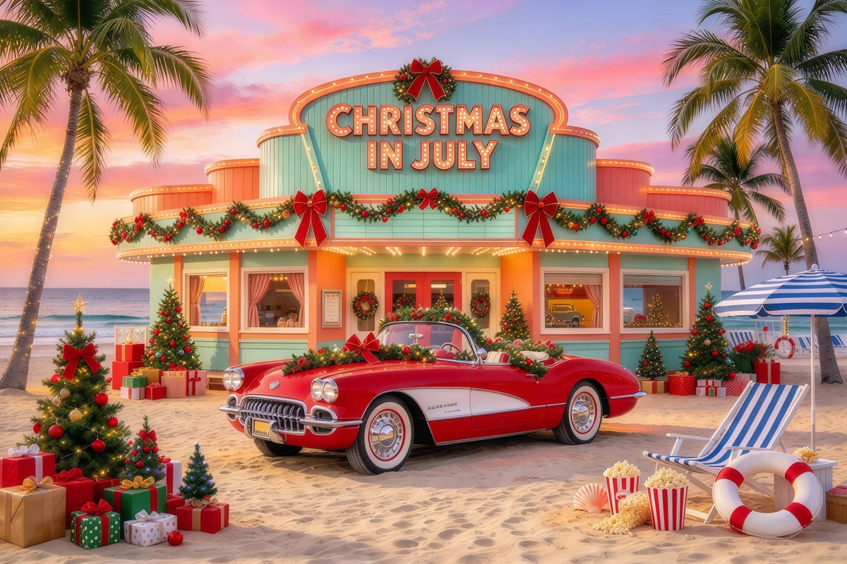 Fond Photo De Noël Tropical Voiture Festive Sapin Mariage GQ69-117