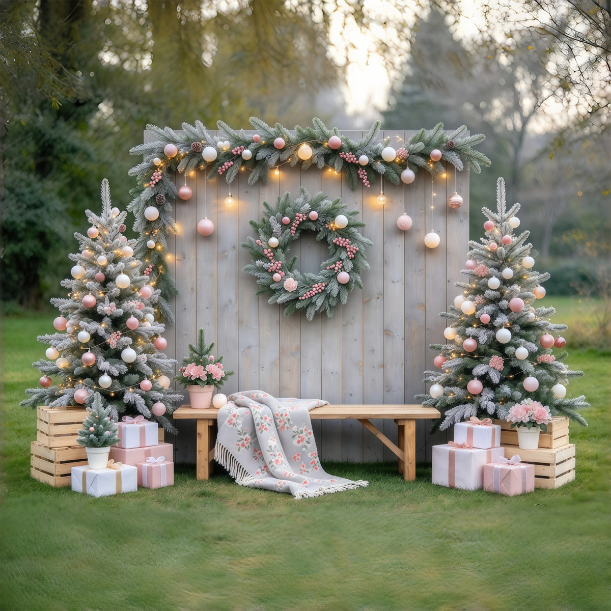 Fond Photo De Noël Jardin Ornements Rose Poudré GQ69-119