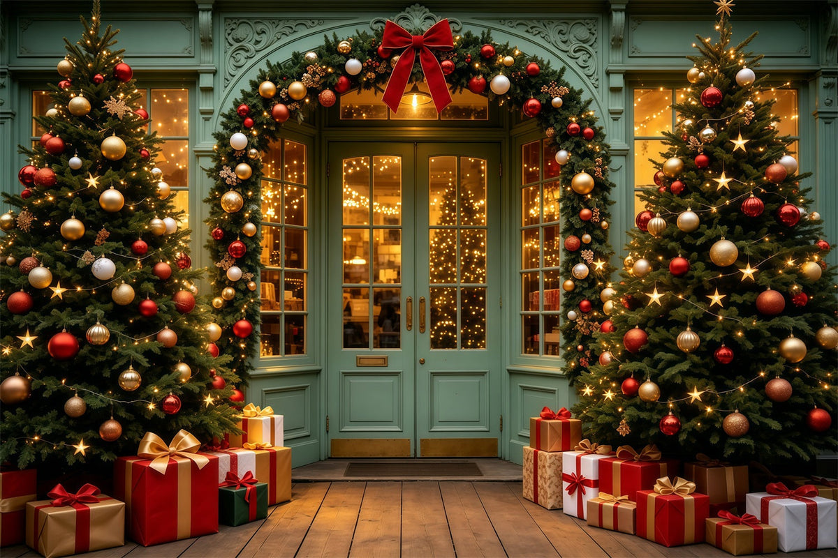 Décor De Magasin De Noël Entrée De La Guirlande De La Porte Verte Fond De Noël En Mousseline GQ69-13