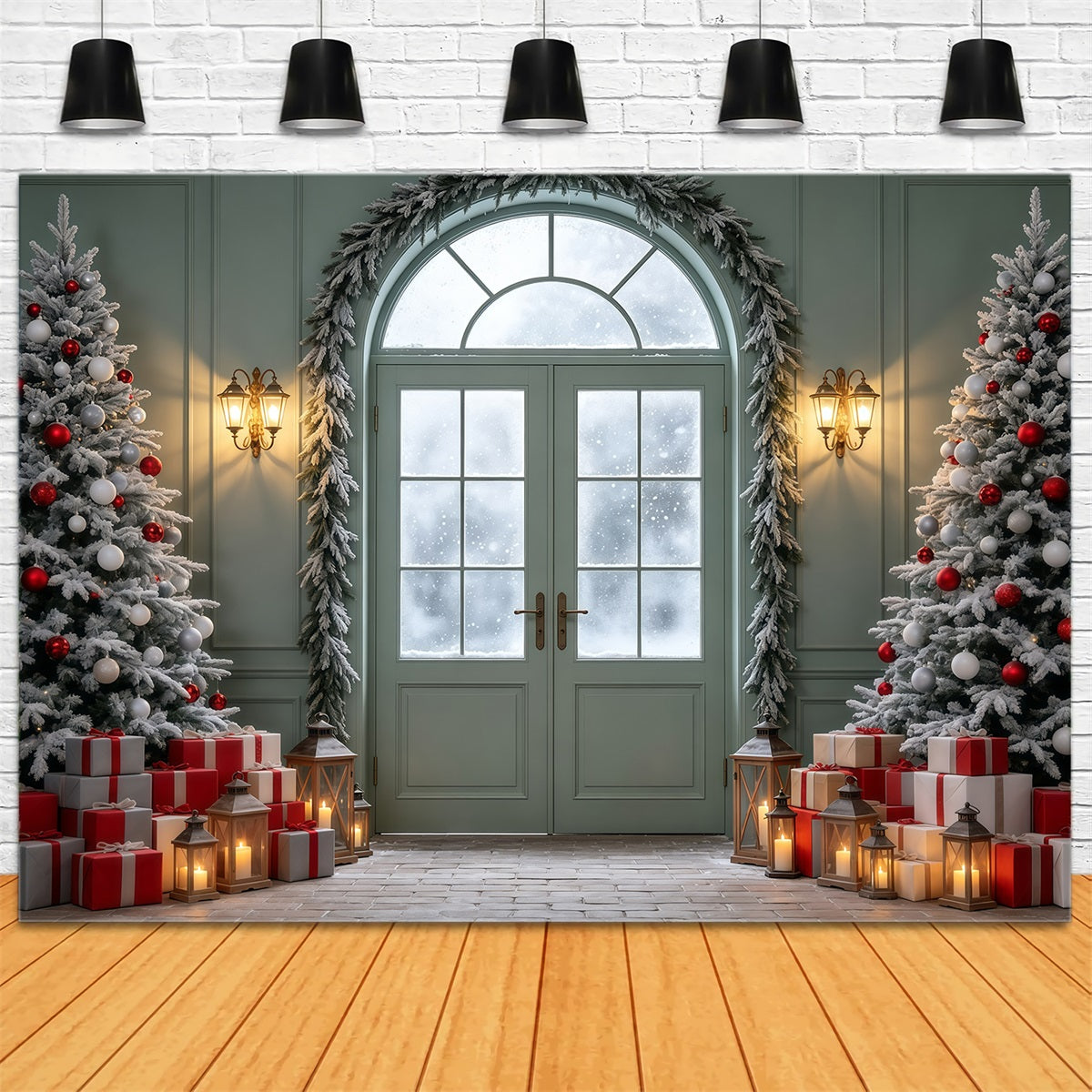 Décors Sur Le Thème De Noël Présentoir De Porte Cintrée Givrée Décor Photo De Noël GQ69-19