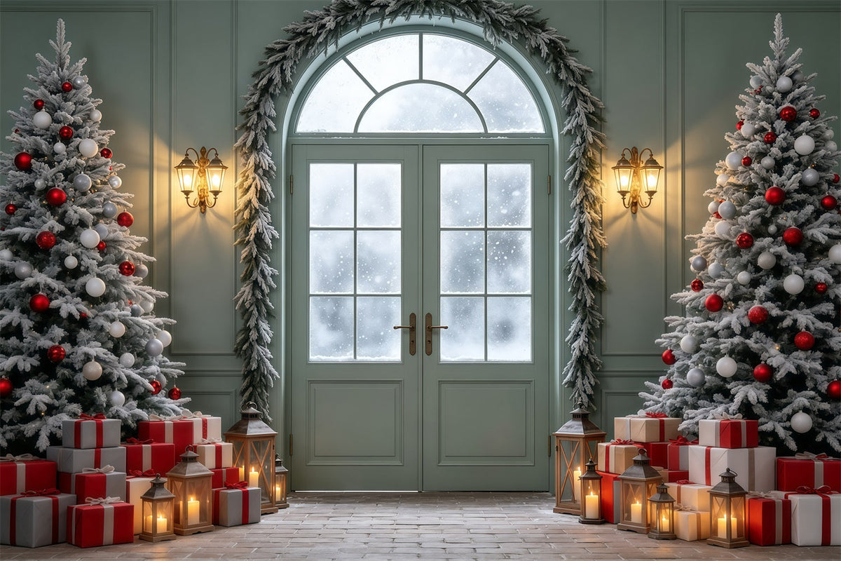 Décors Sur Le Thème De Noël Présentoir De Porte Cintrée Givrée Décor Photo De Noël GQ69-19