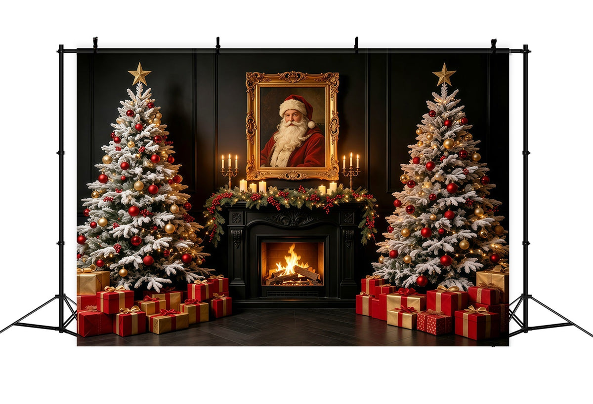 Décor De Noël Avec Le Père Noël Portrait Du Père Noël Devant Une Cheminée Sombre Fond Photo De Noël GQ69-2