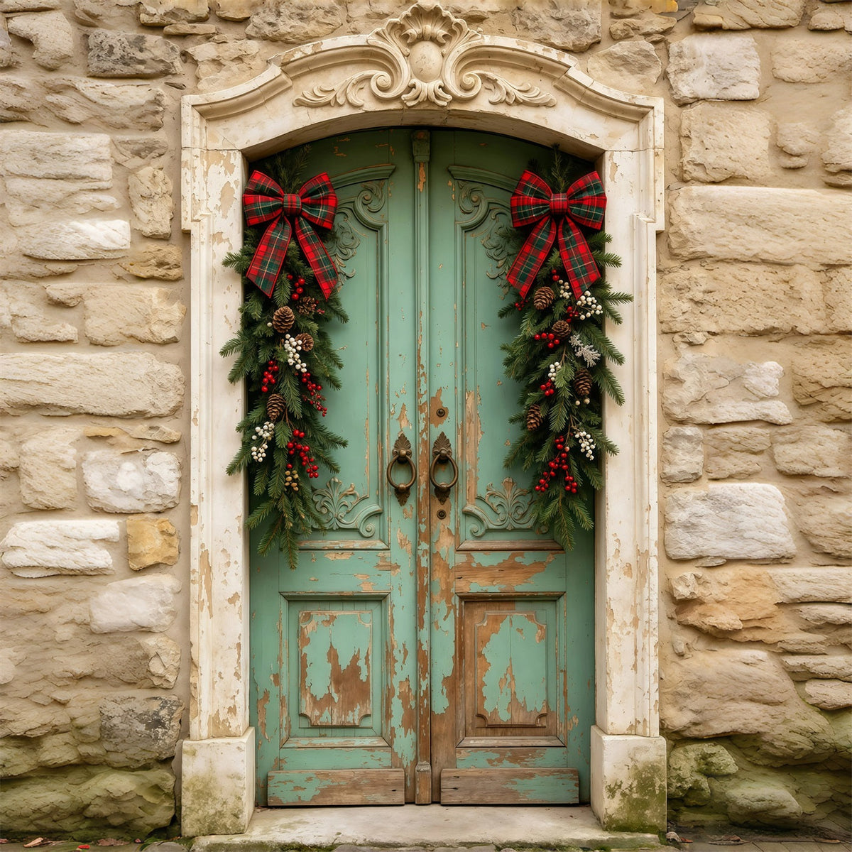 Décor De Porte De Noël Guirlande De Porte Verte Antique Décors De Noël Professionnels GQ69-25