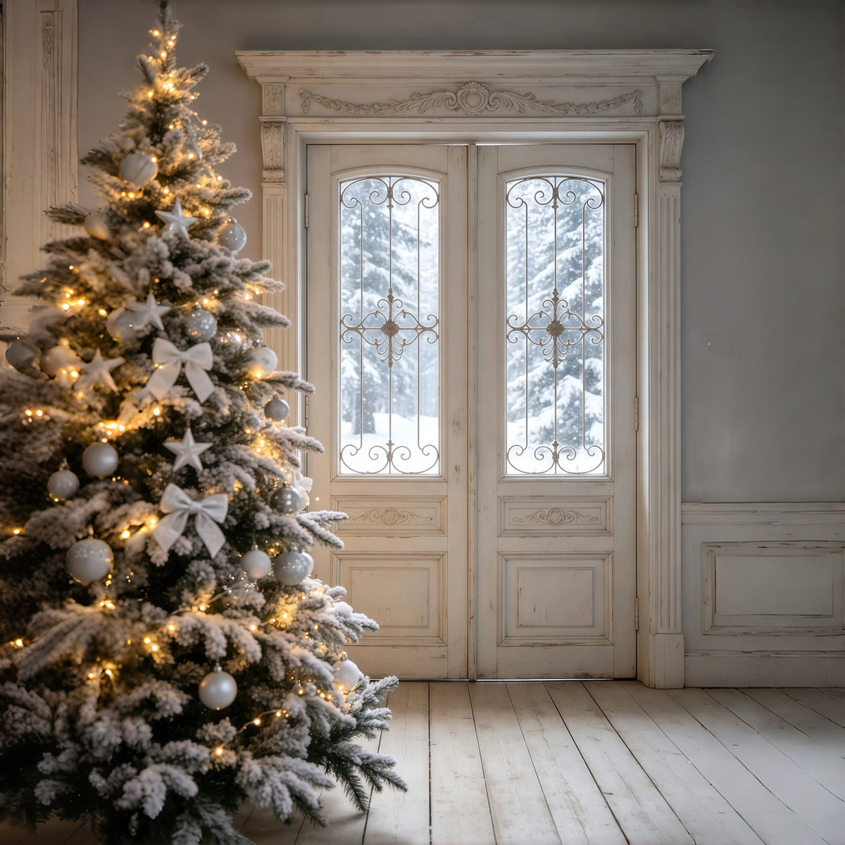 Décor De Chambre De Noël Porte Élégante Enneigée Grandes Toiles De Fond De Noël GQ69-28