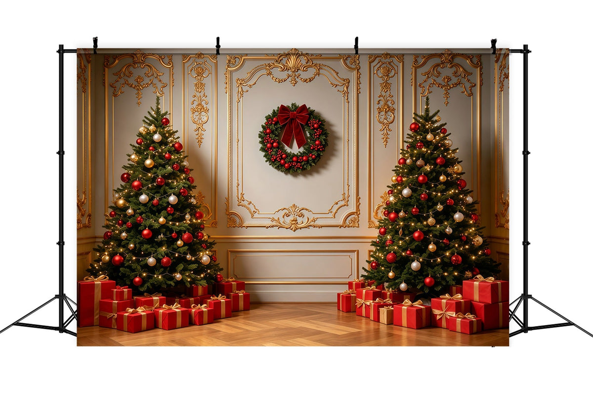 Décor Mural De Noël Intérieur Élégant Aux Finitions Dorées Décors De Noël Pour Photos GQ69-3