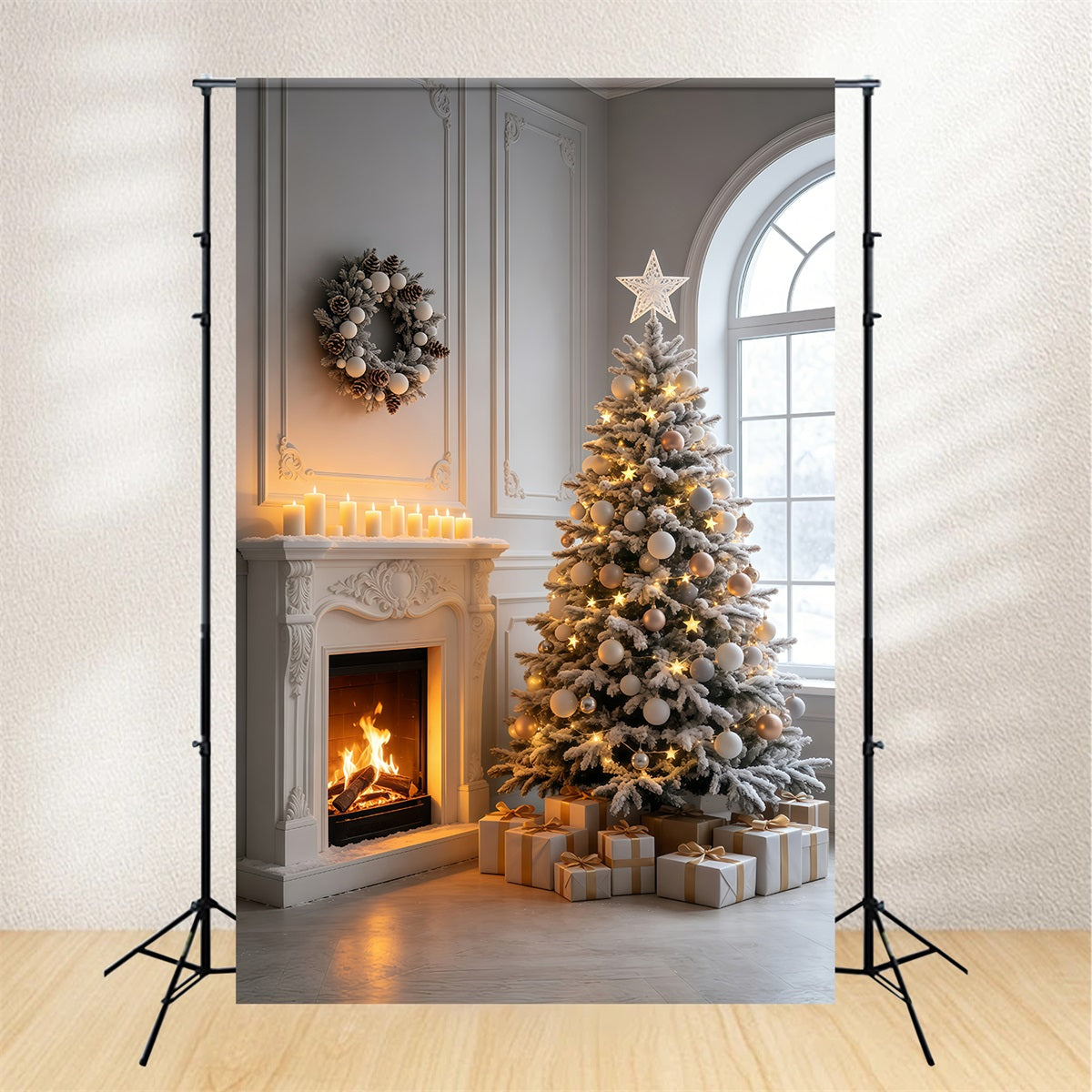 Décor De Noël Élégante Salle Avec Cheminée Et Arbre Décors De Noël Pour Photos GQ69-42