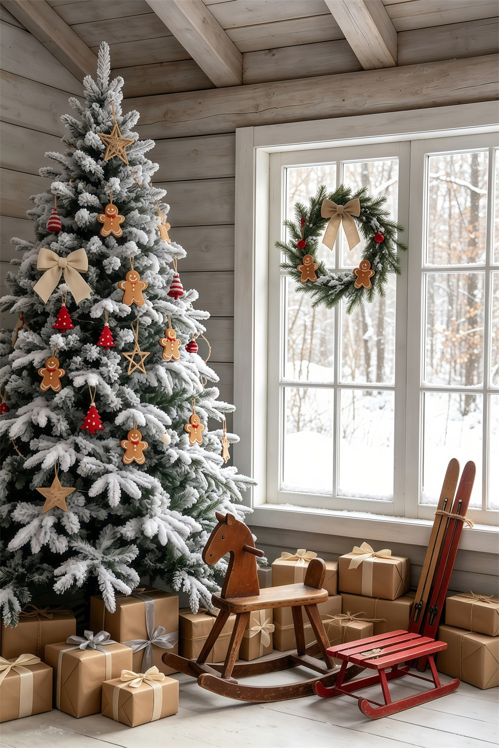 Décor De Cabane De Noël Chambre De L'Arbre En Pain D'Épice Enneigé Décor Intérieur De Noël GQ69-48
