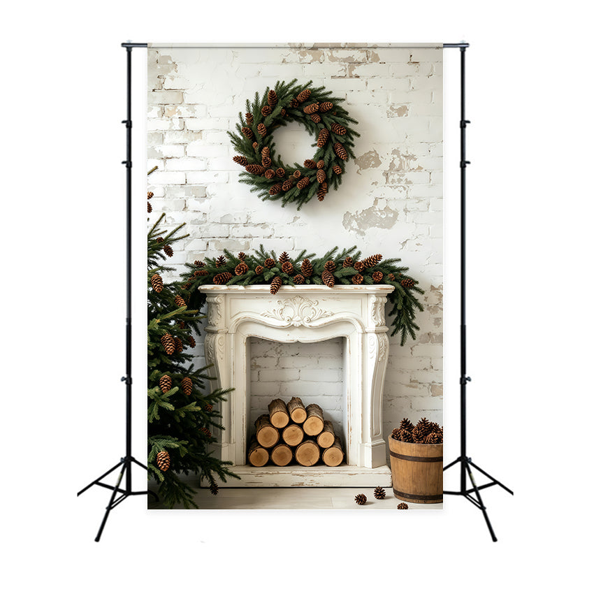 Décor Mural De Noël Couronne De Pommes De Pin Décorative Pour Cheminée Décors Photographiques De Noël GQ69-54