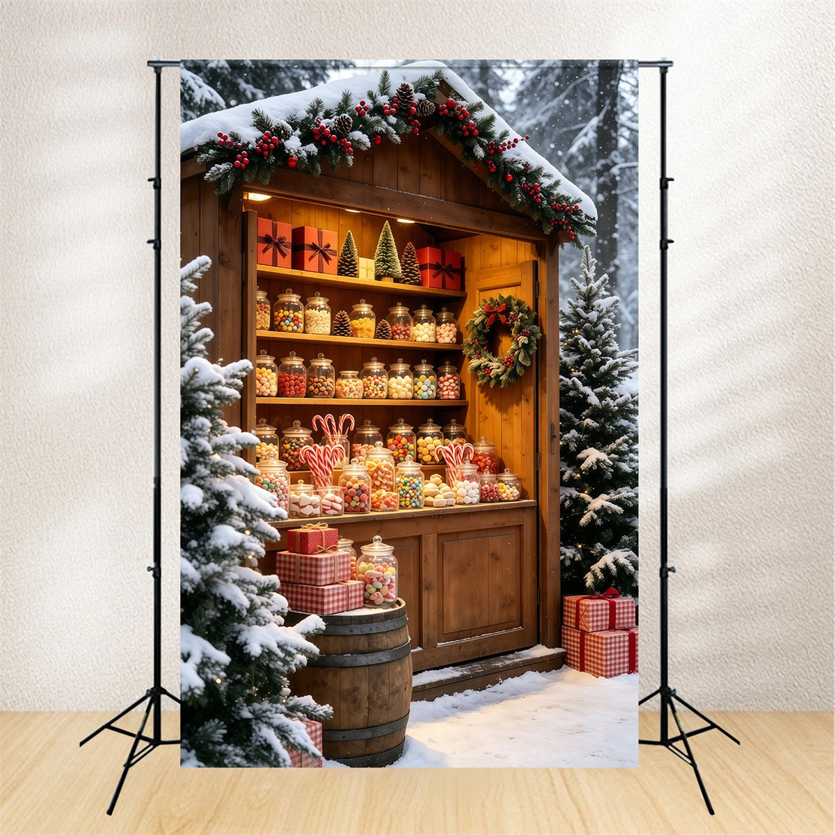 Décor De Noël Enneigé Stand De Marché Rustique En Bocal À Bonbons Décors Photo De Noël GQ69-59