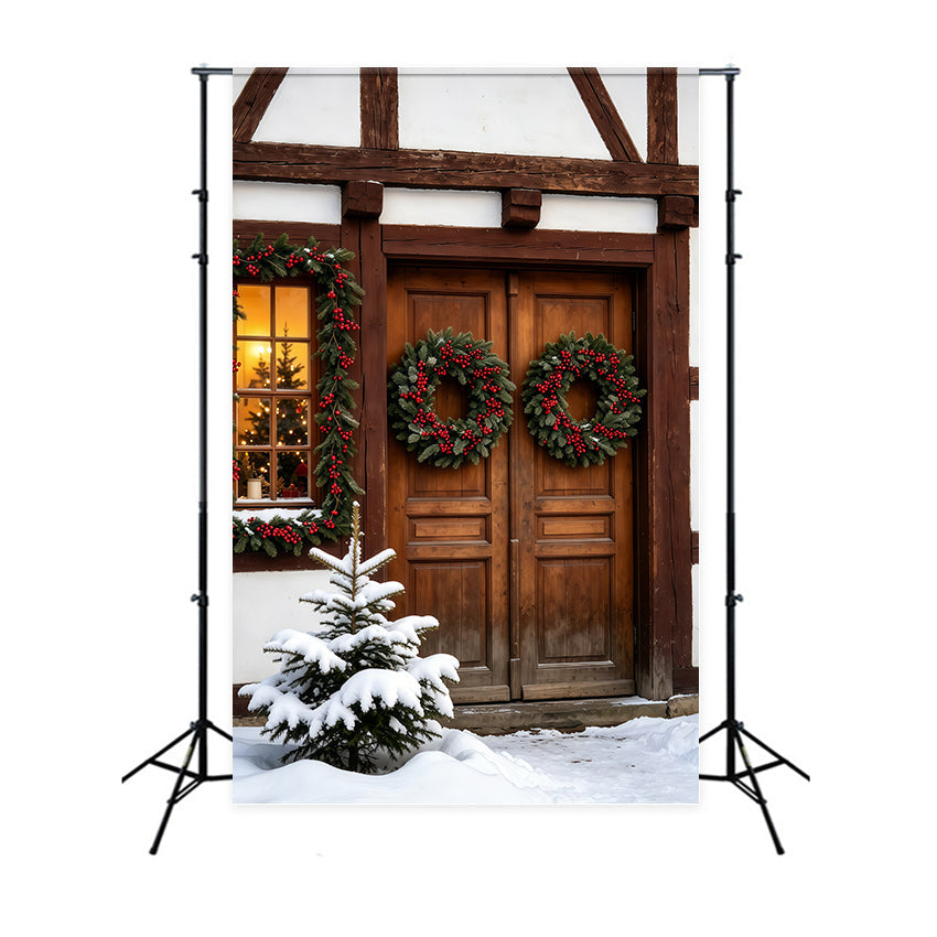 Décor En Bois De Noël Promenade En Traîneau Enneigée Décors Photographiques De Noël GQ69-63