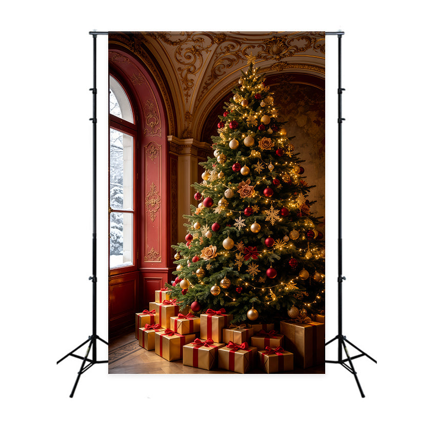 Décor De Noël Victorien Arbre Royal Rouge Grandes Toiles De Fond De Noël GQ69-65