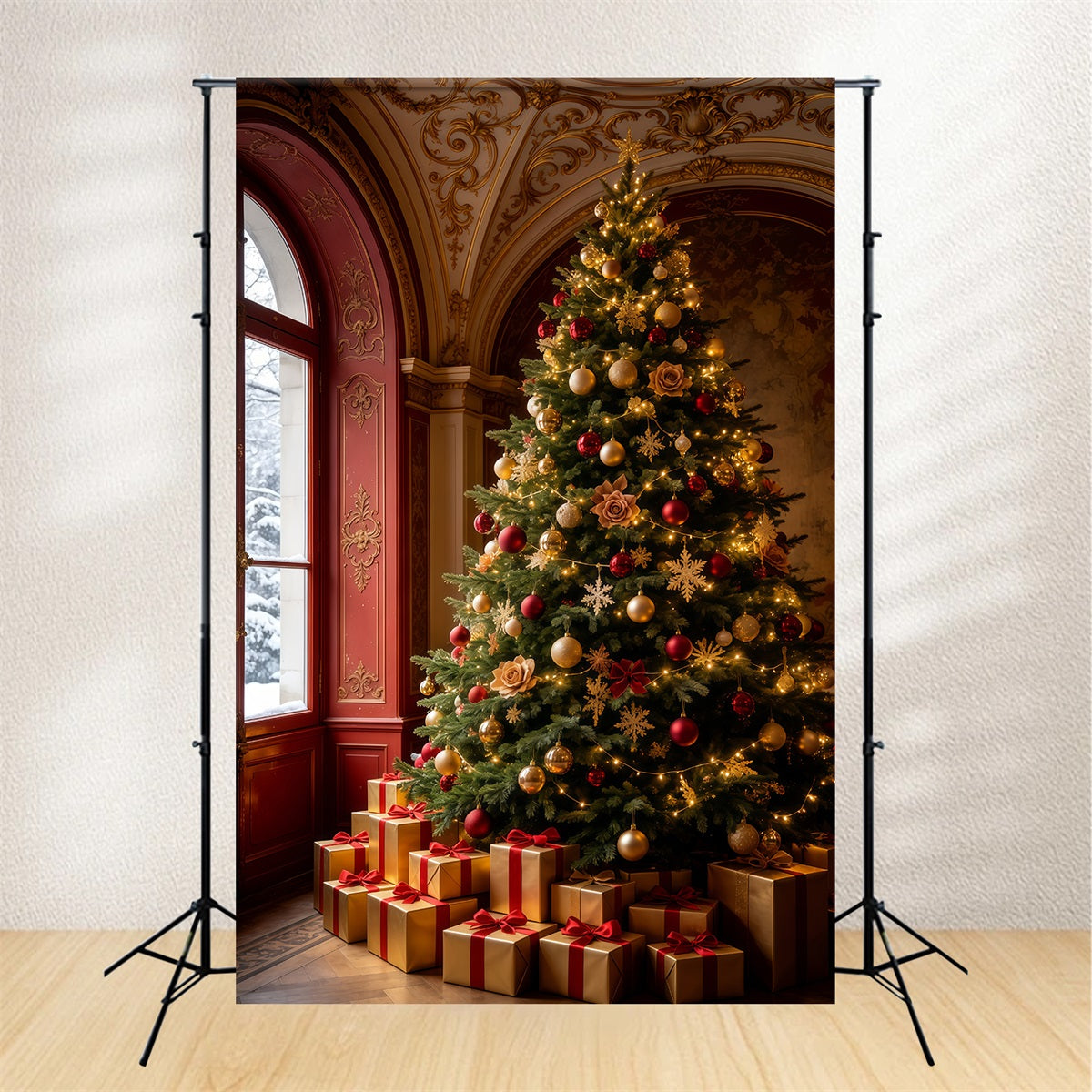 Décor De Noël Victorien Arbre Royal Rouge Grandes Toiles De Fond De Noël GQ69-65