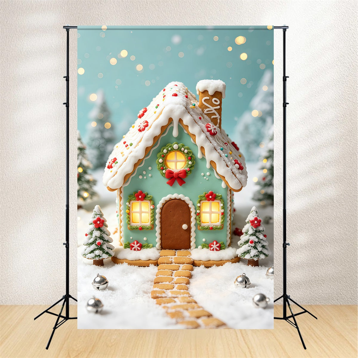 Décor De Bonbons De Noël Maisonnette En Pain D'Épice À La Menthe Décor Photographique De Noël GQ69-70