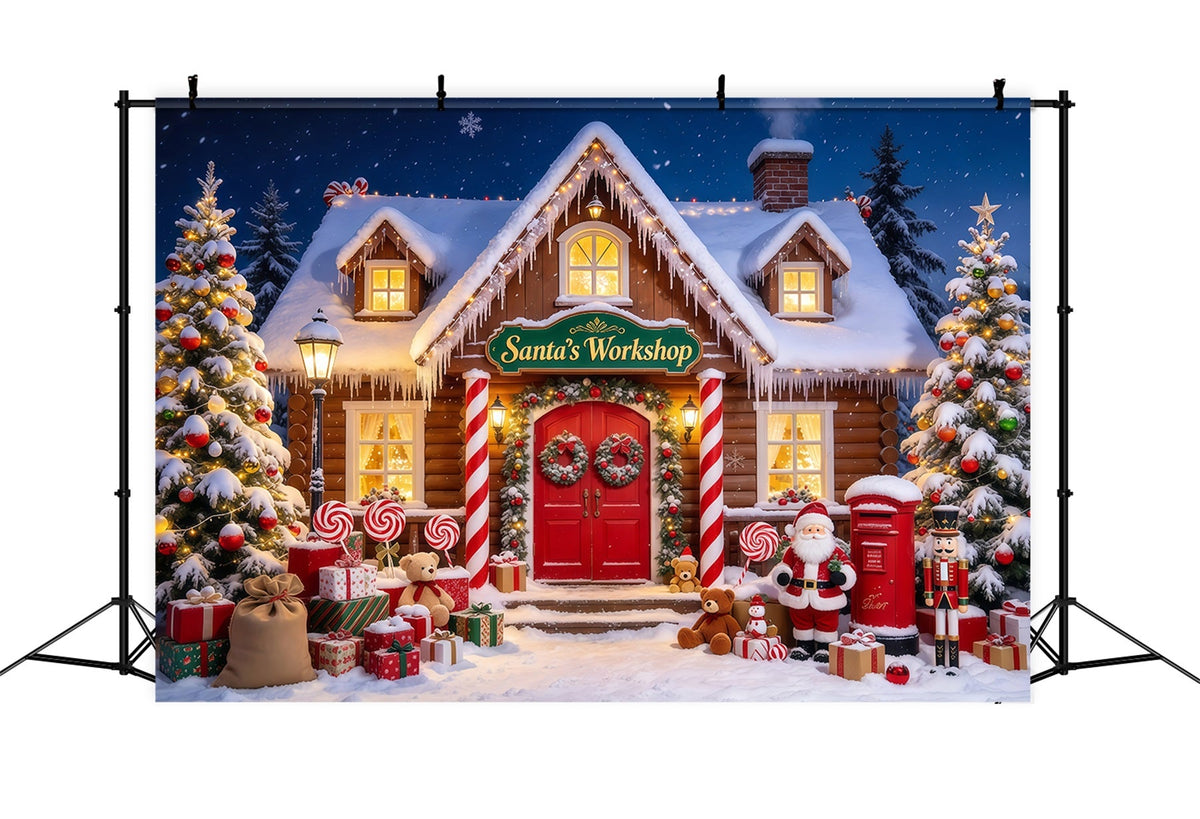 Fond Photo De Noël Atelier Père Noël Enneigé GQ69-71