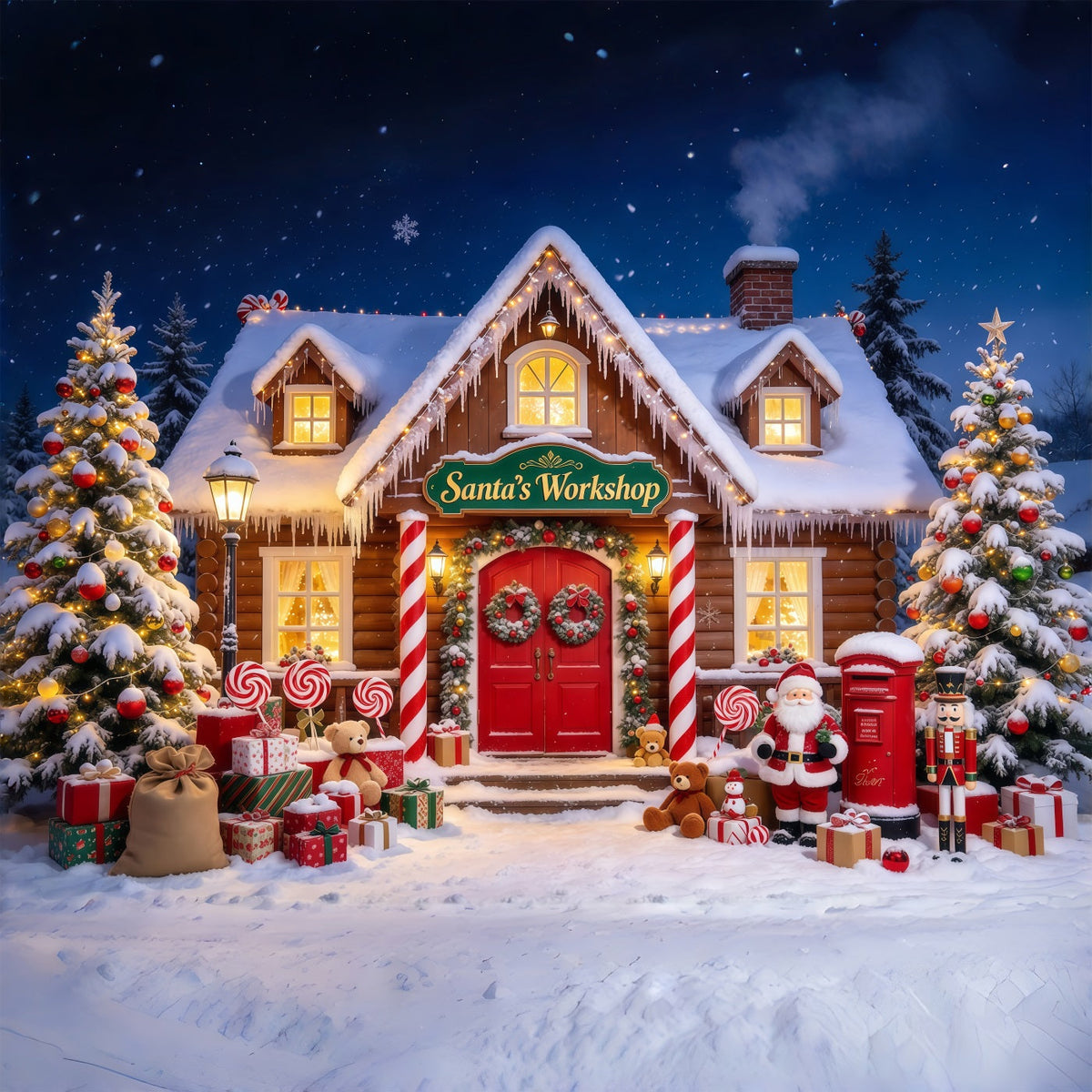 Fond Photo De Noël Atelier Père Noël Enneigé GQ69-71